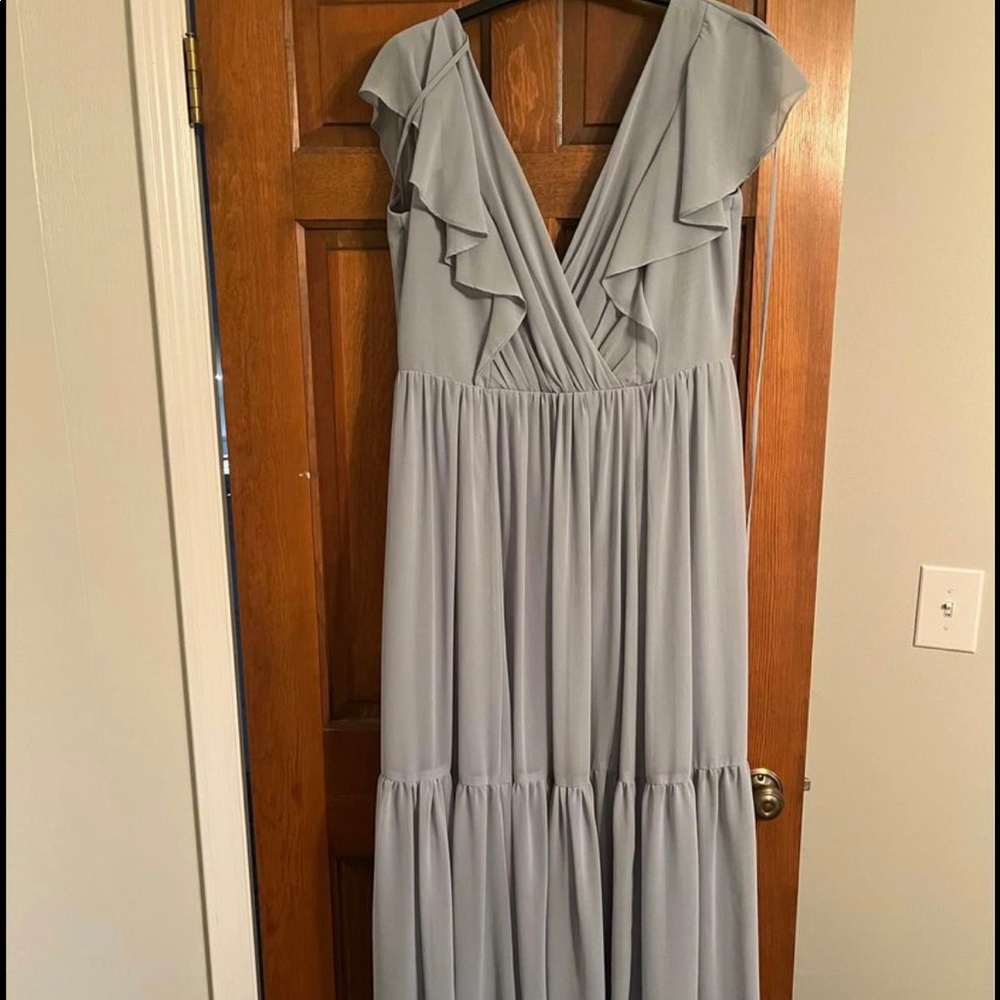 Dusty Blue Vera Wang Davids Bridal Bridesmaid Dress.